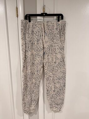 P.J. Salvage Leopard Print Drawstring Joggers - Cream and Gray